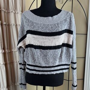 Free People Gray and Black Striped Loose Knit Sweater Size XS